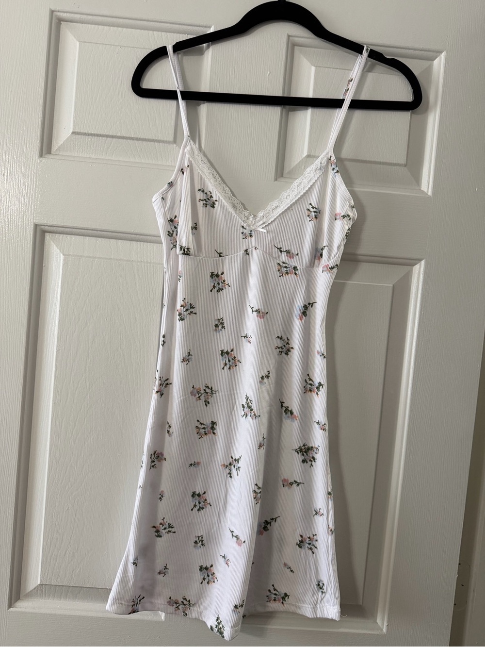 7 Chic White Floral Ribbed Lace Trim Cami Slip Dress Size Small